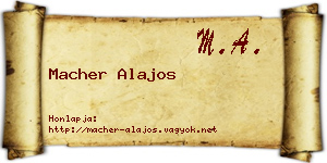 Macher Alajos névjegykártya